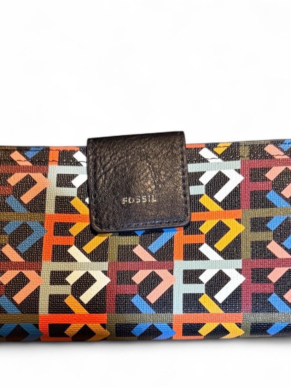 Fossil Logan RFID Tab Clutch Wallet - Multicolor Geometric Print